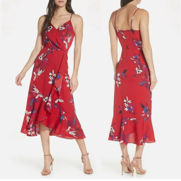 Chelsea28 Dresses & Skirts - Chelsea28 Sleeveless Floral Faux Wrap Midi Dress